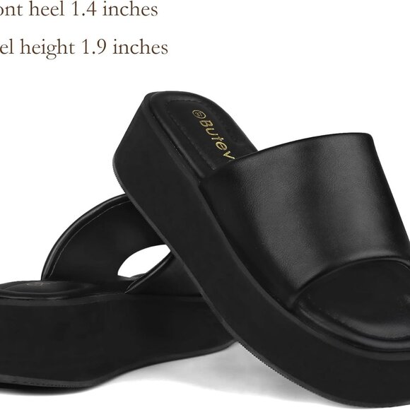 Chunky Platform Sandals Women Open Toe Slip On Summer Casual Wedge - Picture 2 of 6